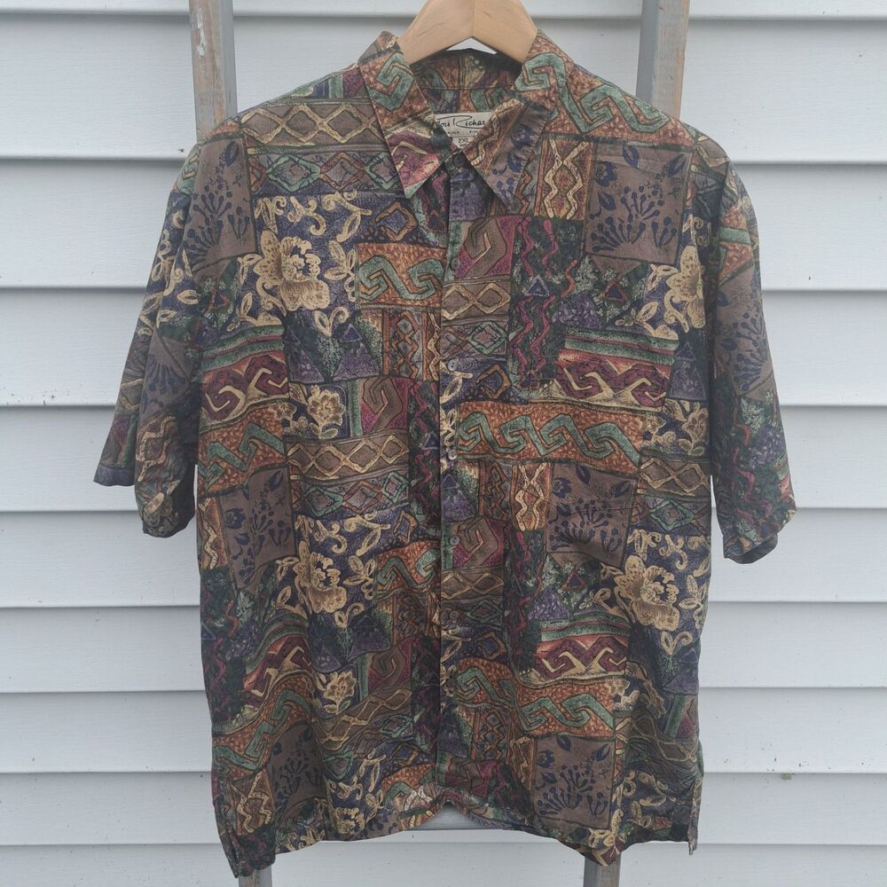 VINTAGE Tori Richard Shirt 2XL Mens Hawaiian Tropical Tribal 90s Short Sleeve